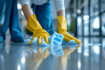 Professional cleaning service working in the office.