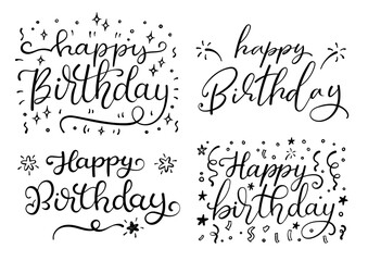 Happy birthday hand lettering compositions set.