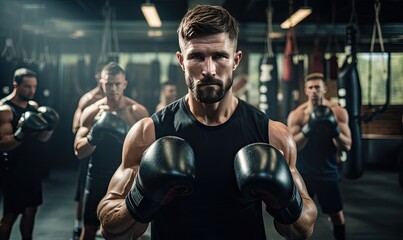 Group of Men in Gym With Boxing Gloves