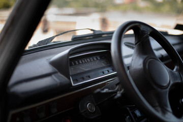 Retro auto.  White Lada 2101. Sunny summer day.