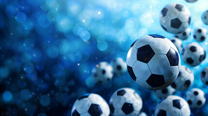 Naklejka premium Sports background with soccer balls in blue.