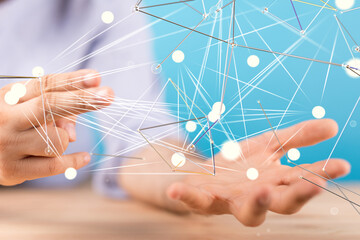 Neural network 3D illustration. Big data and cybersecurity - connection