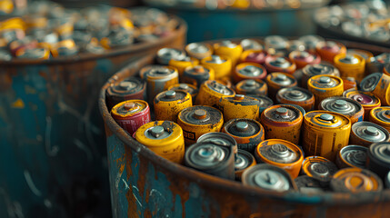 Batteries and batteries at a waste recycling plant. Proper disposal.