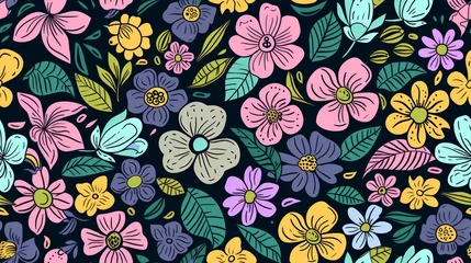 Poster Spring flowers seamless pattern background. Generative  Ai © Passtudio