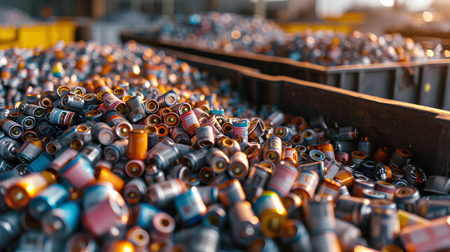 Batteries and batteries at a waste recycling plant. Proper disposal.