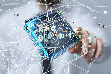 abstract lines with dots over dark background.  - connection