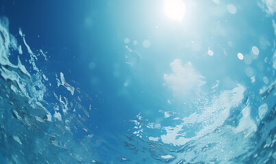underwater transparent blue background with sun in th