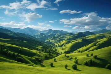 Fototapeta na wymiar landscape with green fields and mountains