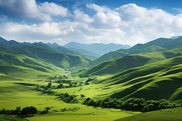 Obraz premium landscape with green fields and mountains