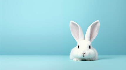 Cute rabbit on a blue background.
