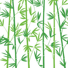 Green vector asian style bamboo silhouette decorative seamless pattern on white background