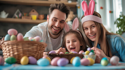 Obraz premium A happy family is preparing for Easter. The concept of Easter.