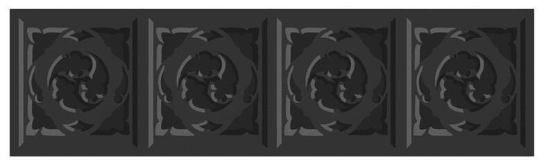 Gothic balustrade stylized drawing. Stone decorated wall illustration. Medieval ornamented railing.