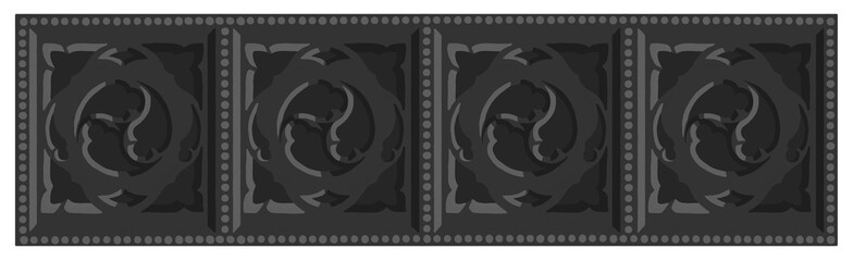 Gothic balustrade stylized drawing. Stone decorated wall illustration. Medieval ornamented railing.