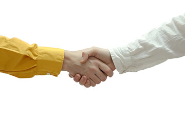 Close up two people shaking hand on transparent background