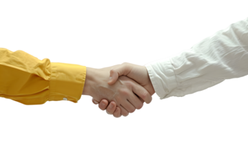 Close up two people shaking hand on transparent background