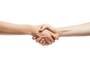 Close up two people shaking hand on transparent background