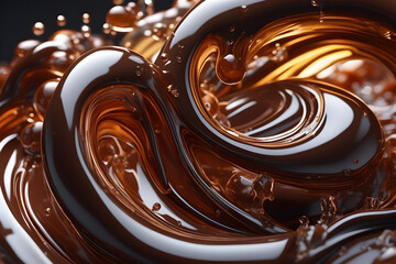 abstract background, soda, waves, drops, splashes, brown color, chocolate, splash, close up 