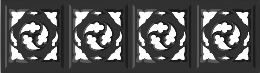 Gothic balustrade stylized drawing. Stone decorated wall illustration. Medieval ornamented railing; vector