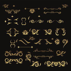 Set of Decorative vintage frames and borders set, Gold photo frame with corner Thailand line floral for picture, Vector design decoration pattern style. calligraphic design. gold ornament decorate