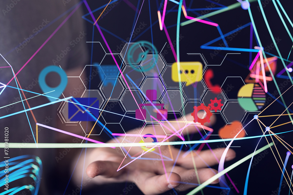 Poster conference digital network and data concept 3d