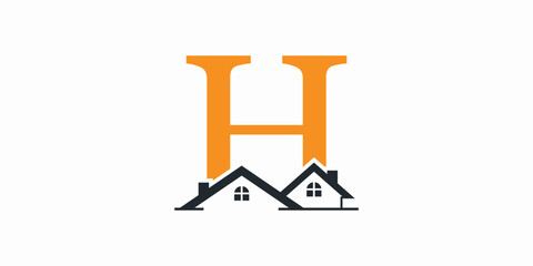 house logo design with letter logo h consept premium vektor
