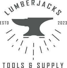 Modern Vintage Blacksmith and Metalworks insignia logotype Template Design with anvil, hammer, star burst.
