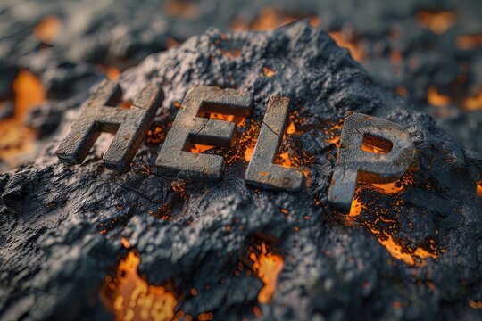 Word of HELP writen on ground of battleground war