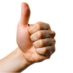 Closeup Thumb up hand, isolated on transparent background