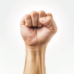 Raised clenched fist protest on white