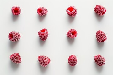 minimalist and elegant composition a collection of frozen raspberries on white table