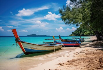 Fishing boats on the beach in Krabi,Thailand.