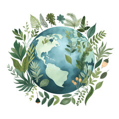 Planet with trees growing illustration isolated on transparent background. Save the planet concept