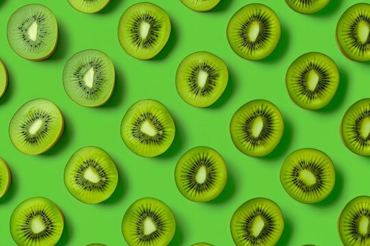 Kiwi fruit pattern on green background