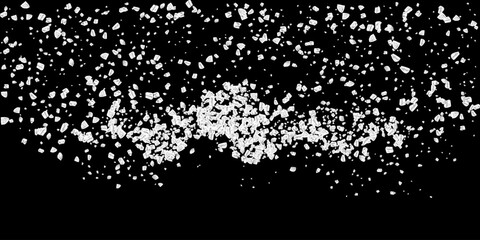 Flying sugar or salt. A scattering of crystals of sugar or salt. Realistic vector illustration isolated on black background.