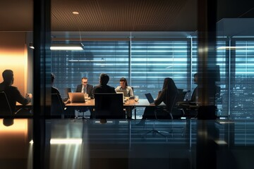 Fototapeta na wymiar Business people working late in conference room meeting