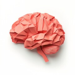 brain made with paper fold origami on white background