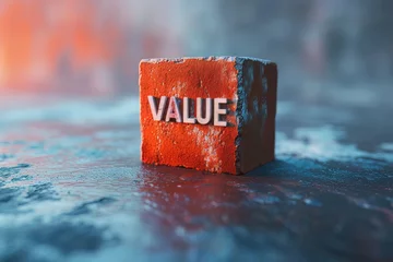 Fotobehang Brick cube with word of VALUE © Adito