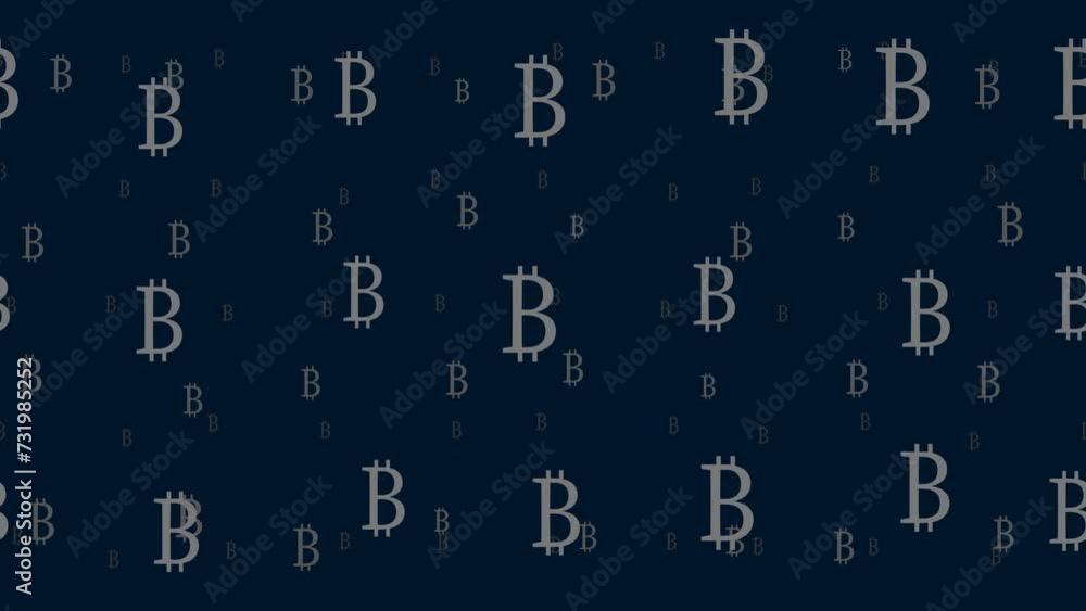 Poster bitcoin symbols float horizontally from left to right. parallax fly effect. floating symbols are loc