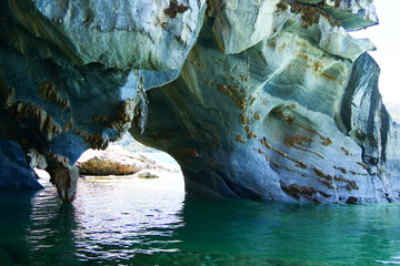 Blue Marble caves or Cuevas de Marmol at General Cerrerra Lake. Location Puerto Sanchez, Chile