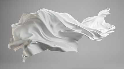 Flying White Silk Fabric. Cutout on Transparen