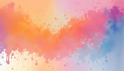 Watercolor gradient background, splashes of paint. Orange, pink, blue