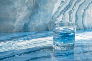 Gemstone Adorned Drink on Blue Striped Tabletop