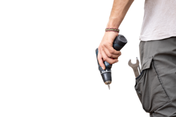 Electric Screwdriver Held by a Hand on Transparent Background