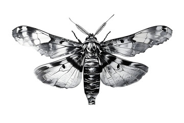 Black and white moth  isolated on transparent background - obrazy, fototapety, plakaty