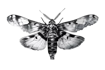 Foto op Plexiglas Black and white moth  isolated on transparent background © Oksana