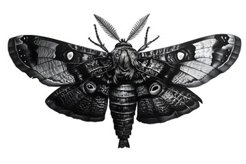 Black and white moth  isolated on transparent background - obrazy, fototapety, plakaty