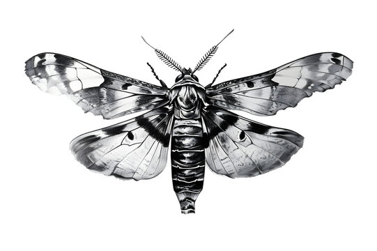 Black and white moth  isolated on transparent background