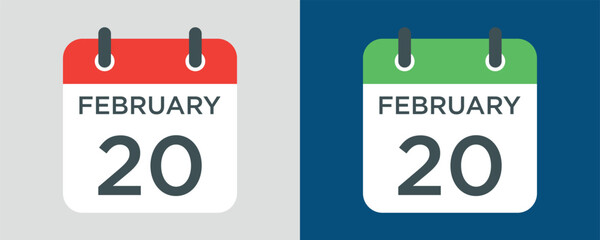 calendar - February 20 icon illustration isolated vector sign symbol - obrazy, fototapety, plakaty