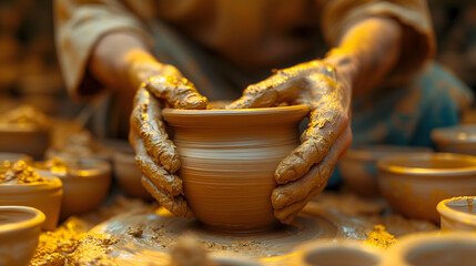 hands of a potter at work